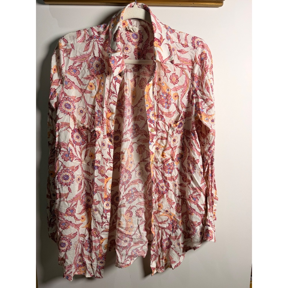 Pilcro Button Down Shirt Women Medium Pink Excellent Floral Paisley Boho Top